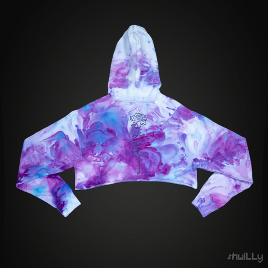 shwiLLy Ice Dyed Rose Drop Crop Top Hoodie