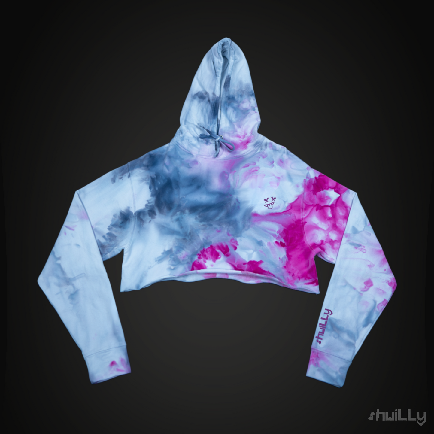 shwiLLy Ice Dyed Rose Drop Crop Top Hoodie
