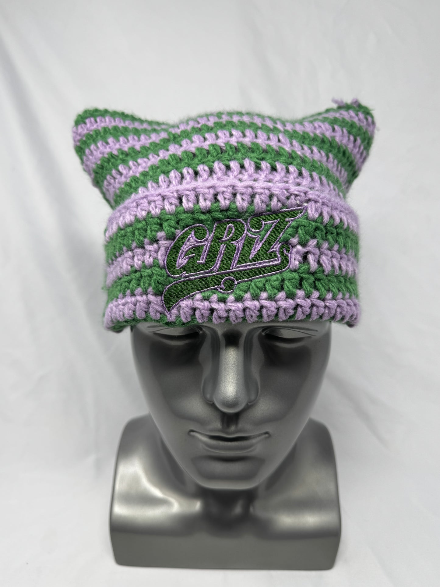 Green and Lavender Cat Ear Beanie
