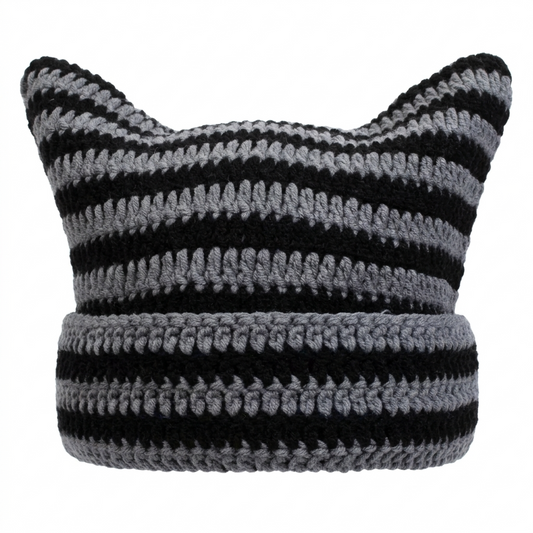 Blank Specialty- Crochet Striped Cat Ear Beanie