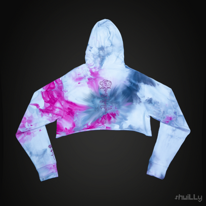 shwiLLy Ice Dyed Rose Drop Crop Top Hoodie