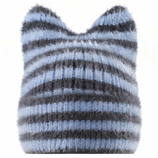 Blank Specialty- Striped Plush Cat Ear Beanie