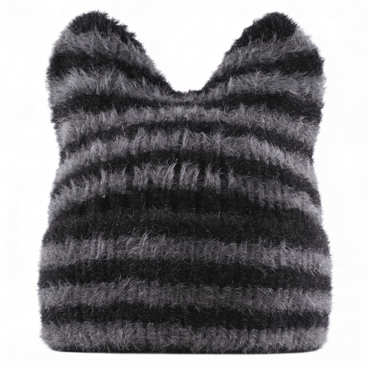 Blank Specialty- Striped Plush Cat Ear Beanie